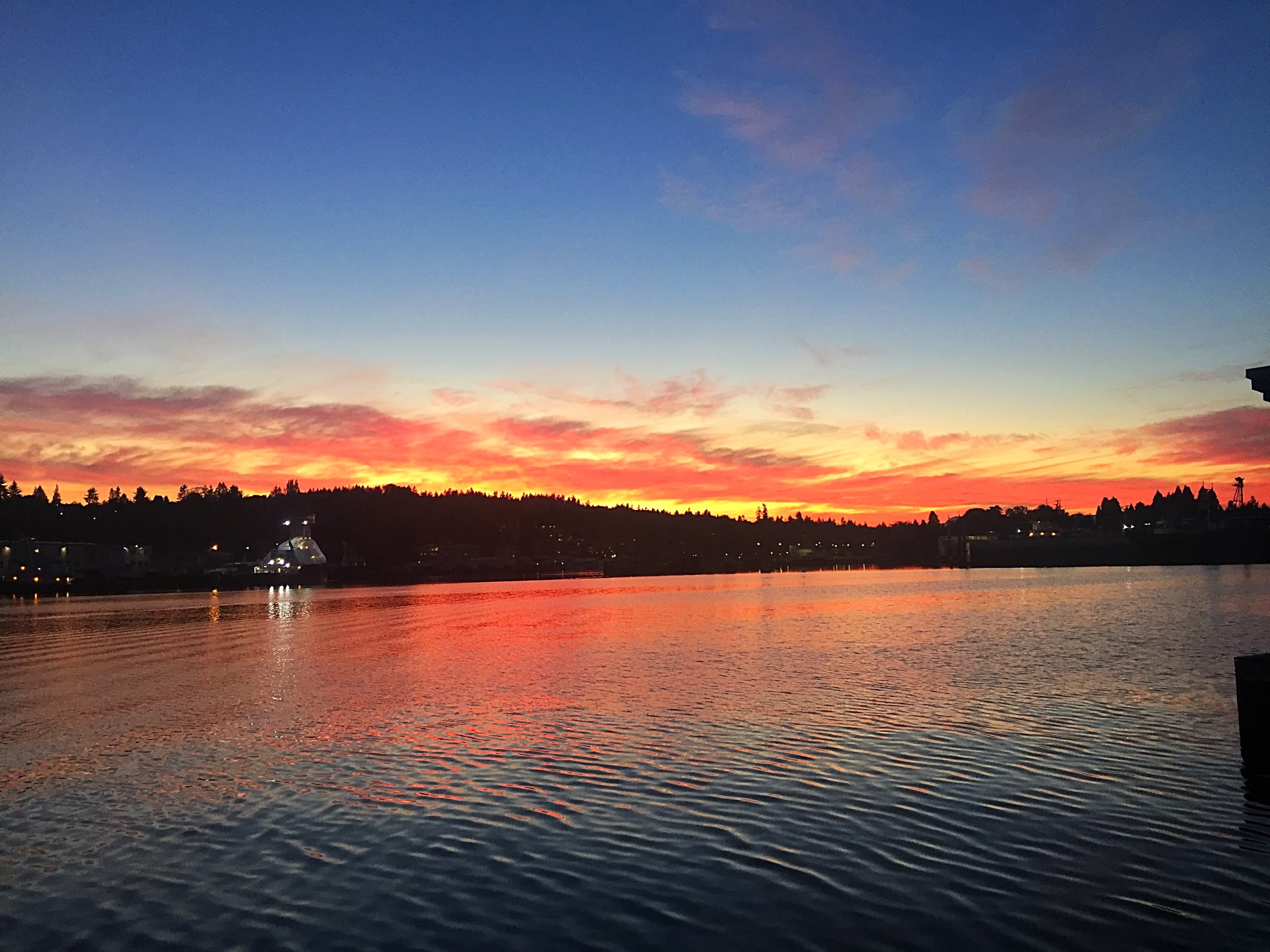 Intensely colored sunset over Salmon Bay
